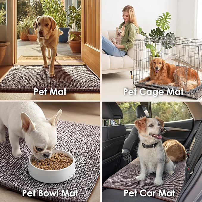 EHEYCIGA Super Absorbent Dog Door Mat for Muddy Paws 36x24 Inch Indoor, Front Doormat Outside Entrance, Quick Dry Chenille Washable Dog Crate Bed, Non-Slip Pet Rug Mud Mat Outdoor Entryway, Brown