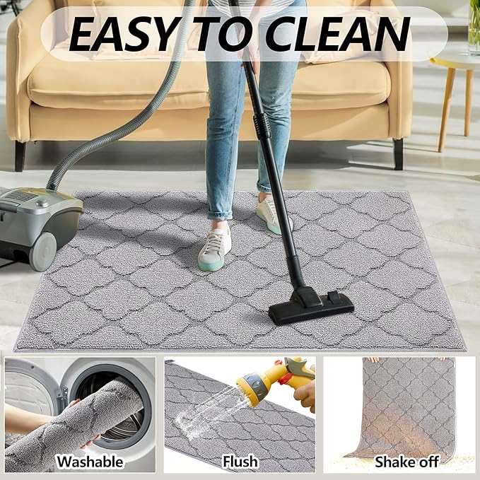 Timo Indoor Doormat, Front Door Mat 20"x32" Absorbent Rubber Backing Non Slip Door Mats, Machine Washable Resist Dirt Low Profile Entryway Rug, Front Door Rugs Indoor for Muddy Wet Shoes, Light Grey