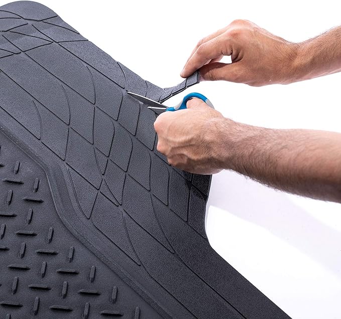 FH Group Climaproof™ Trimmable Non-Slip Vinyl Floor Mats 3 Row Set - Universal Fit for Cars Trucks and SUVs (Black) F11306 + F16400