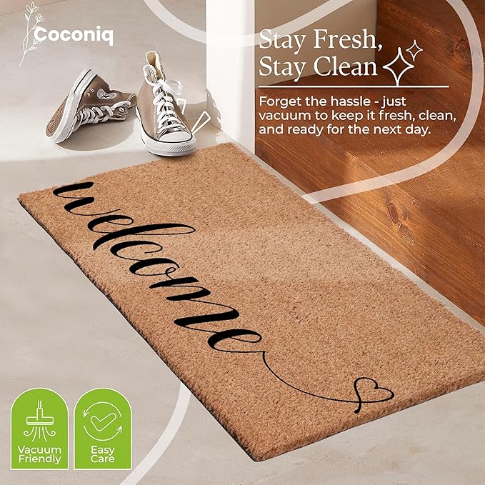 COCONIQ Coir Door Mats 17" X 30", Non-Slip Sturdy, PVC Backed Heavy Duty, Easy to Clean, Ideal for Door Entrance, Patio, Porch, Backyard, Garages, Welcome with Love