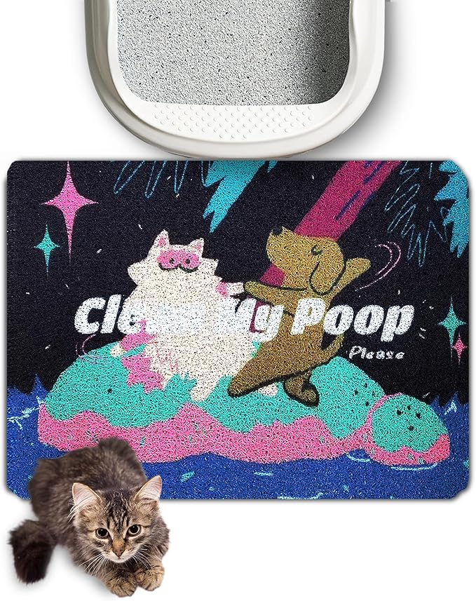 Lukamoo® Cute Cat Litter Mat (24’’x16’’), for Kitty Litter & Cat Litter Box, Independent Artist Designed (Island Waltz)