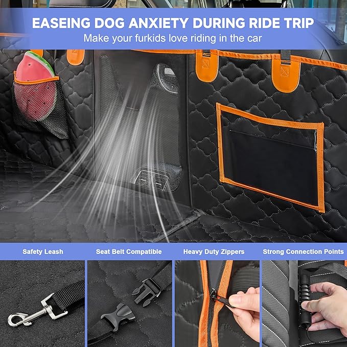 Dog Car Seat Cover for Back Seat - Hard Bottom Extender Holds up to 400 lbs, Waterproof Protector with Mesh Window, Dog Hammock for Full-Size Trucks & SUVs