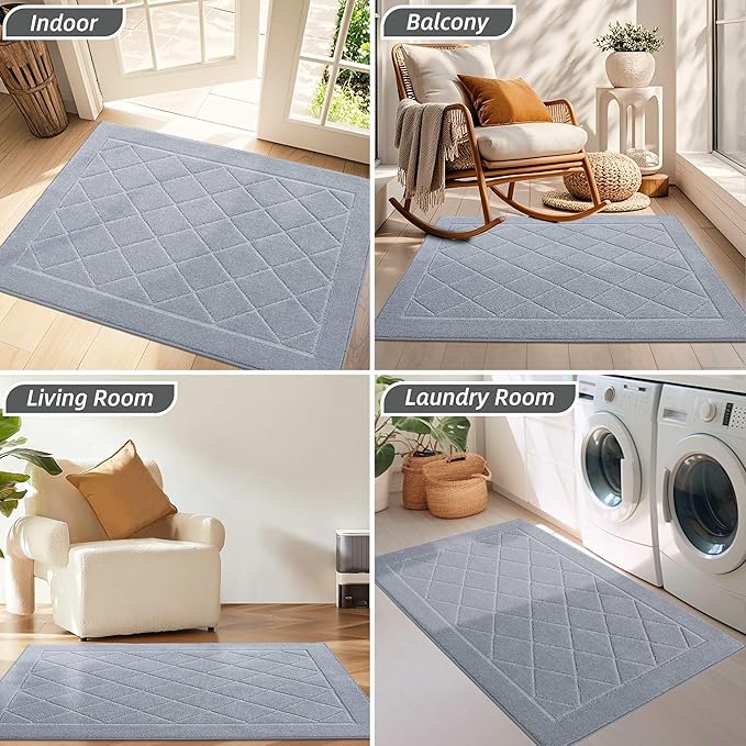 BEQHAUSE Dirt Trapper Door Mat 20" x 32", Doormat Non-Slip Entryway Rugs Washable, Dog Door Mat Stain Resistant and Absorbent Welcome Floor Mat for Front Back Door, Mud Wet Shoes & Paws, Grey