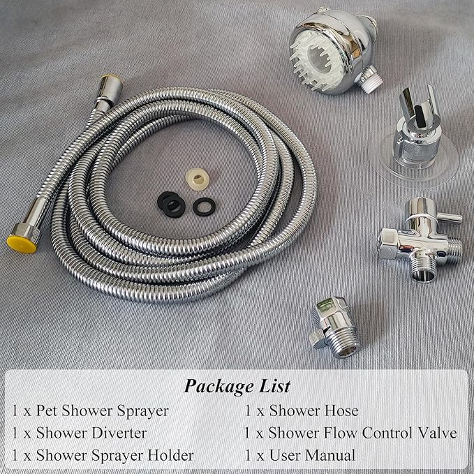 Sneatup Pet Shower Set with 8.2ft Hose & Flow Control Valve for Bathroom Shower Arm