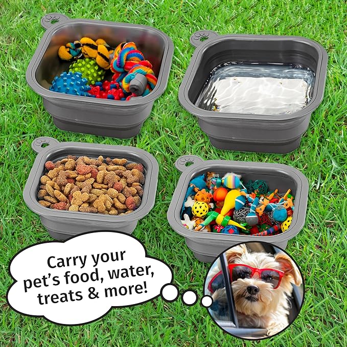 Mobile Dog Gear Small Collapsible Dog Water Bowls for Travel (Set of 2, 2 Cups Each) - Portable Foldable Bowl for Feeding Pets, Cats & Dogs - Easy to Clean Silicone Dish, Great for Camping & Traveling