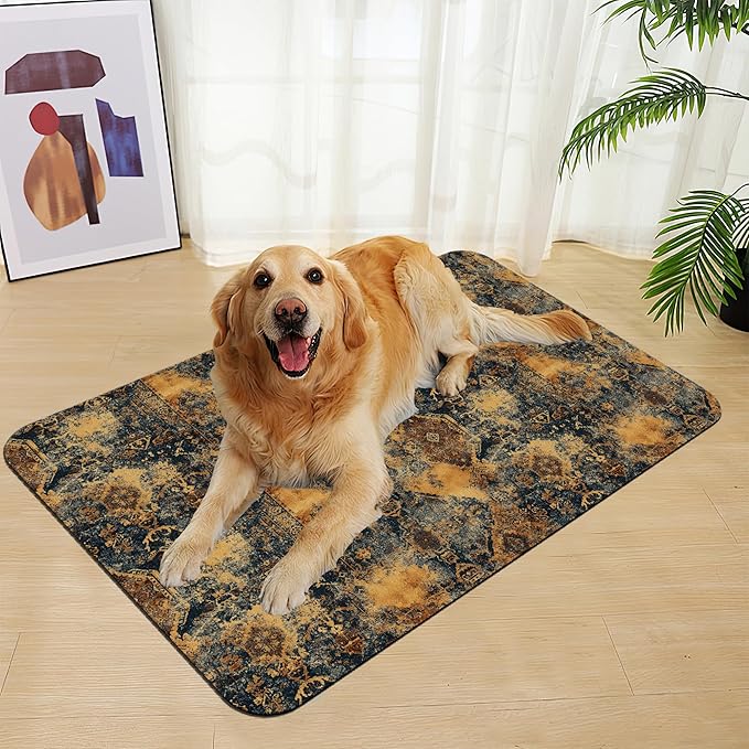 Grunge Boho Pet Feeding Mat for Floors–Absorbent Quick Dry Dog Cat Bowl Mat for Food and Water, Non Slip Waterproof Base, Mess-Free Feeding Accessories 16"x24"