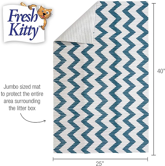Fresh Kitty Durable XL Jumbo Foam Litter Mat – Phthalate and BPA Free, Water Resistant, Traps Litter from Box, Scatter Control, Easy Clean Mats – Chevron, Blue/White Chevron (9035)