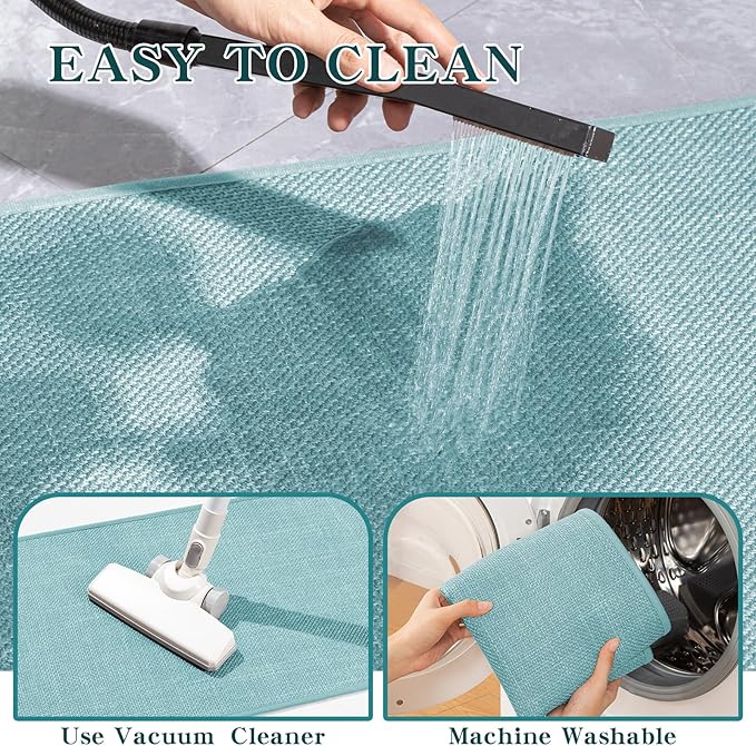 chakme Bathroom Rugs Mat 47x17, Ultra Thin Non Slip Bath Mat Runner Quick Dry Absorbent Bath Mat for Bathroom Floor, (Light Blue, 47"x17")
