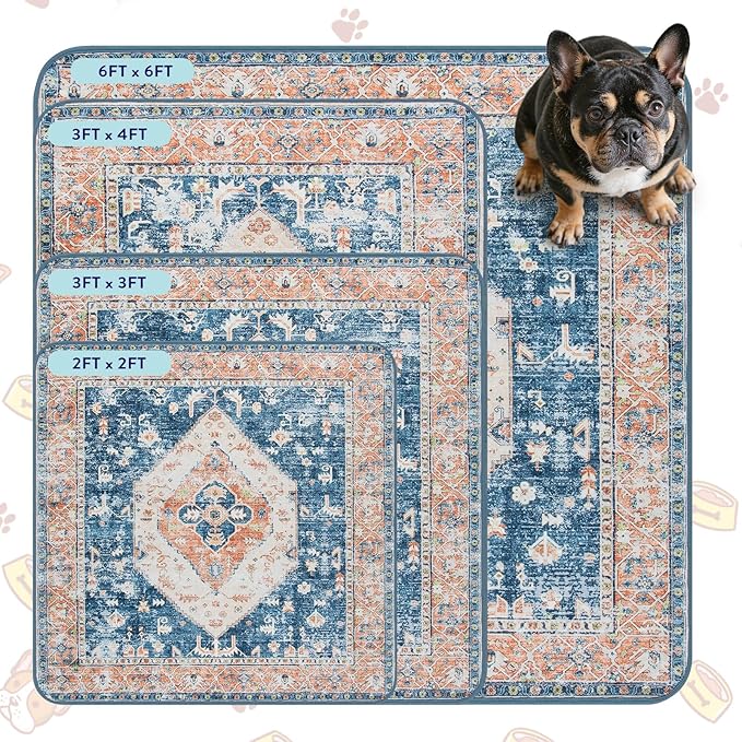 Lahome Reusable Washable Puppy Pads - 2 Pack Super Absorbent & Waterproof Dog Training Mats for Potty, Crate and Floor - Leakproof Pee Pads with Non-Slip Backing (Beige Blue, 36"x48")