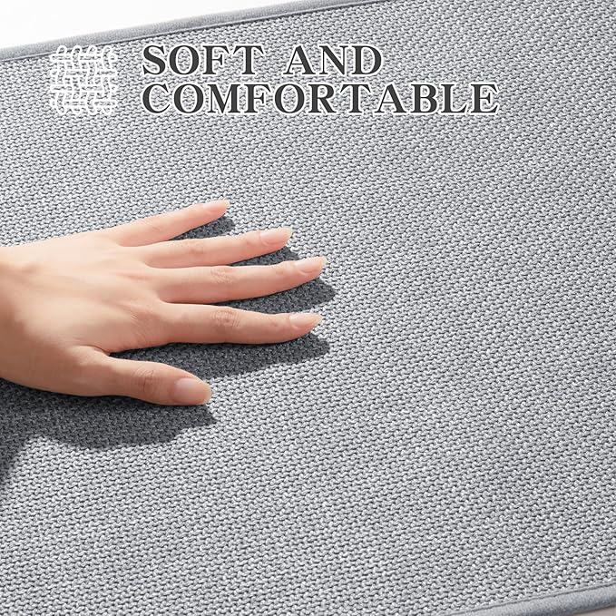 chakme Bathroom Rugs Mat 32x17, Ultra Thin Non Slip Bath Mat Quick Dry Absorbent Bath Mat for Bathroom Floor, (Light Grey, 32"x17")