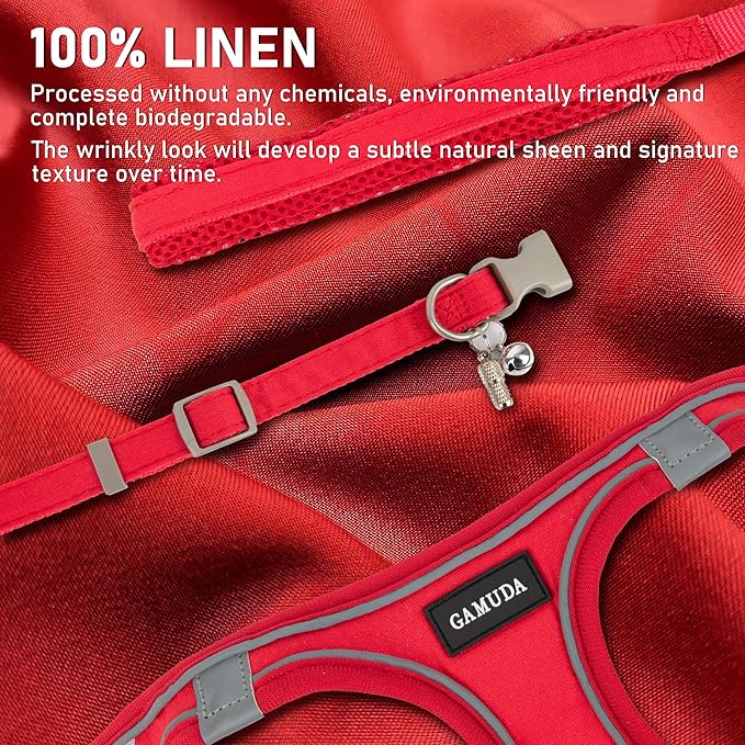 GAMUDA Small Pet Harness Collar and Leash Set, Step in No Chock No Pull Linen Fabric Soft Mesh Dog Vest Harnesses Reflective for Dogs Puppy Cats Kitten Rabbit (Red, XS)