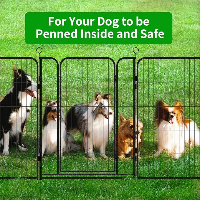 Dog Playpen Outdoor Extra Wide 24 Piece Panels Heavy Duty Dog Fence 40" Height Anti-Rust with Doors Portable for RV Camping Yard, Total 63FT, 316 Sq.ft, Snowy Black