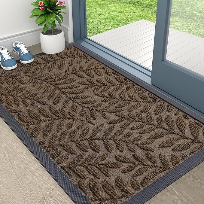 OLANLY Door Mat Indoor Outdoor Entrance, 36x24, Waterproof All-Weather All-Season Doormat, Sturdy Natural Rubber, Stain and Fade Resistant, Low Profile, Easy Clean Patio Entryway Mat, Medium Brown