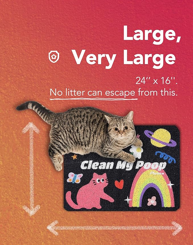 Lukamoo® Cute Cat Litter Mat (24''x16''), Large, for Kitty Litter & Cute Cat Litter Box, Clean My Poop