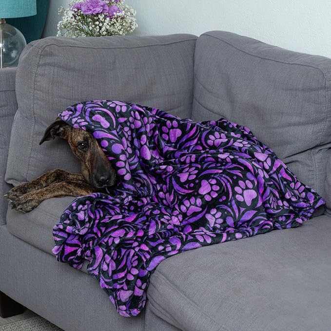 Pet Dog Cat Blanket Ultra Soft Cozy Fleece Paw Print Design Machine Washable Durable for Crates Beds Sofas Travel (Decadent Paws, Large)
