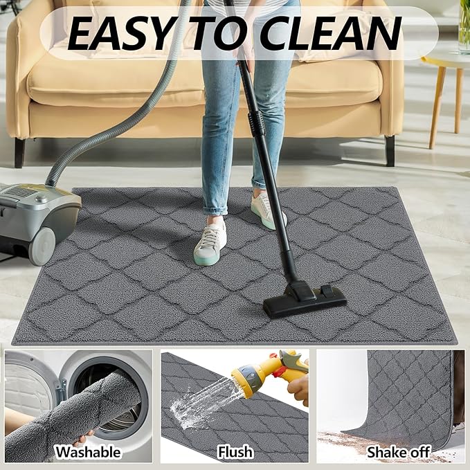 Timo Indoor Doormat, Front Door Mat 36"x59" Absorbent Rubber Backing Non Slip Door Mats, Machine Washable Resist Dirt Low Profile Rugs for Entryway, Front Door Rugs Indoor for Muddy Wet Shoes, Grey