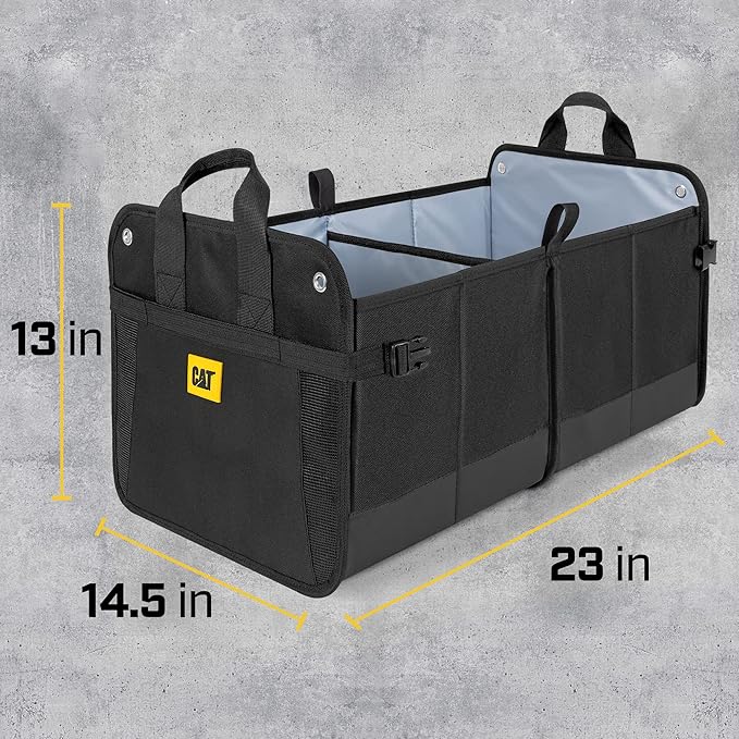 CAT FlexTrunk Car Trunk Organizer - Collapsible Dual-Compartment Storage - Black - 23"L x 14.5"W x 13"H