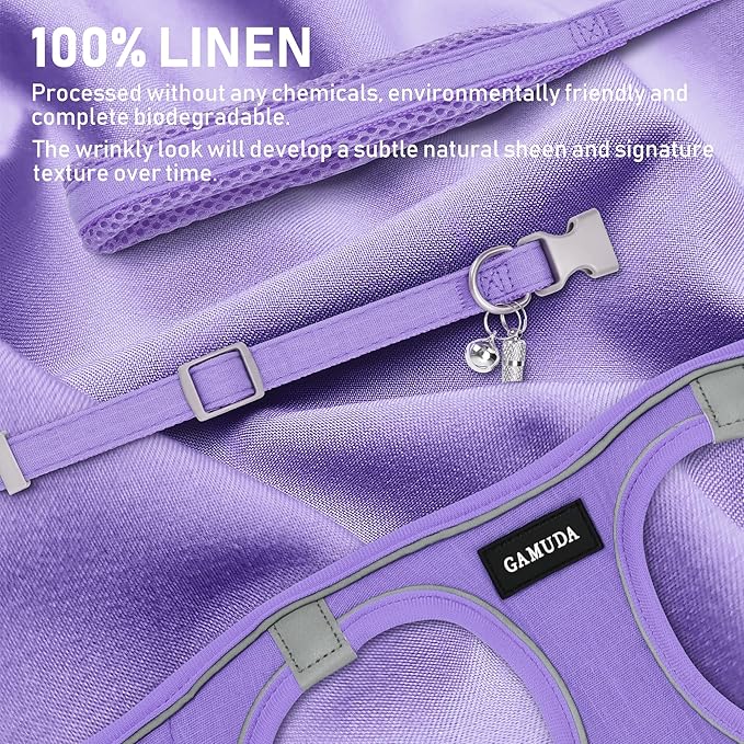 GAMUDA Small Pet Harness Collar and Leash Set, Step in No Chock No Pull Linen Fabric Soft Mesh Dog Vest Harnesses Reflective for Dogs Puppy Cats Kitten Rabbit (Purple, XL)