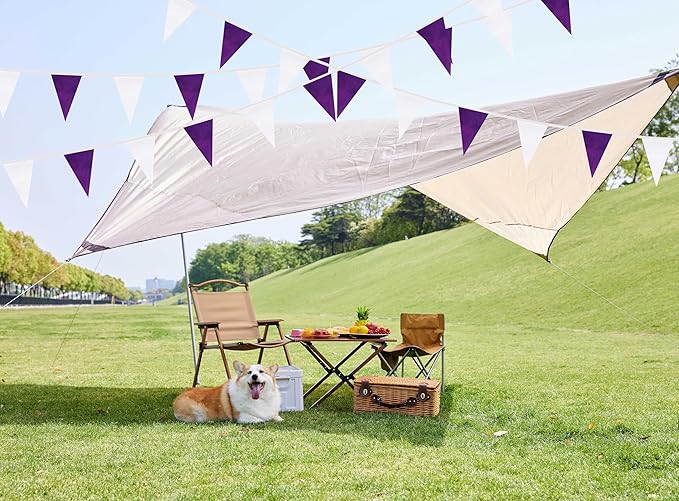 100 Feet Purple & White Pennant Banner Flags String Hanging Purple & White DIY Triangle Bunting Flags,Party Decorations for Grand Opening,Party Events Celebration,Kids Birthday,60 Pcs