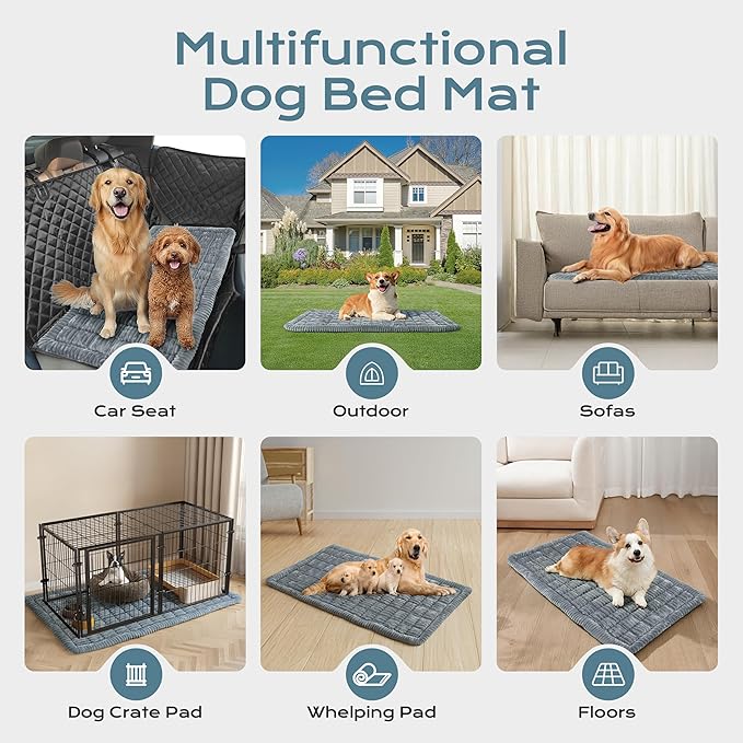 Backseat Dog Bed Mat for Car, Dog Car Seat Cover for Back Seat, Pet Car Blanket Soft and Comfortable, Upgraded Bottom Non-Slip, Washable Travel Pet Mat for Cars Trucks and SUVs (Gray, 53" x 24")