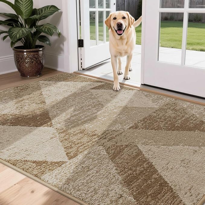 COSY HOMEER Entryway Rugs Doormat 36"x60", Non-Slip Absorbent Polyester, Washable Rugs for Front Door, Dirty Paws & High Traffic Areas, Beige