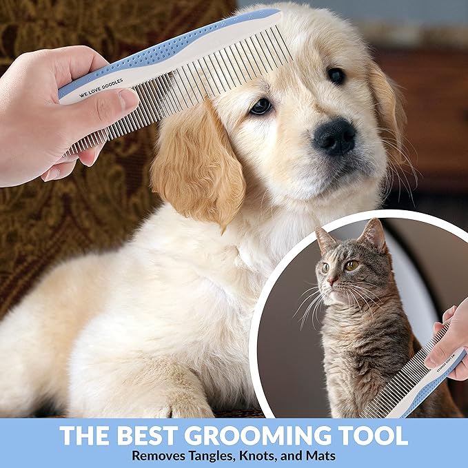 Metal Dog Comb, Dog Combs for Grooming Matting, Doodle Brush, Dematting Comb for Dogs, Dog Grooming Tools, Metal Pet Comb, Detangler Brush, Dematting Tools For Dogs, 2 Pack
