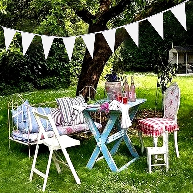 100 Feet White Pennant Banners Flags String Hanging Triangle Bunting Flags,Party Decorations for Grand Opening,Kids Birthday,Carnival,60 PCS