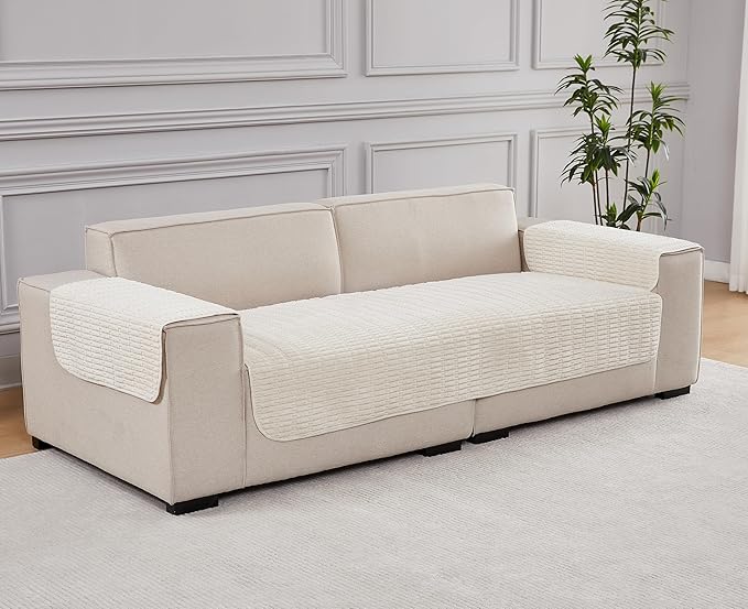 Meider Couch Covers Ottoman Covers, 32x52 inch Anti-Slip Washable Corduroy Stool Furniture Protector (Cream White)