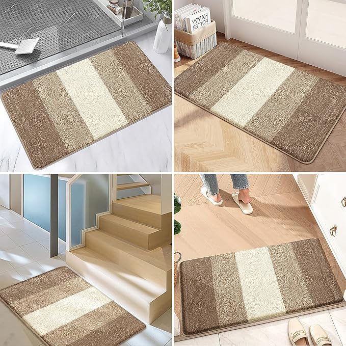 Kitinjoy Indoor Outdoor Door Mat, 59x36 Non-Slip Absorbent Dirt Trapper, Low-Profile Washable Inside Entrance Front Floor Mat, Sturdy Soft Entry Doormats for Entryway, Khaki