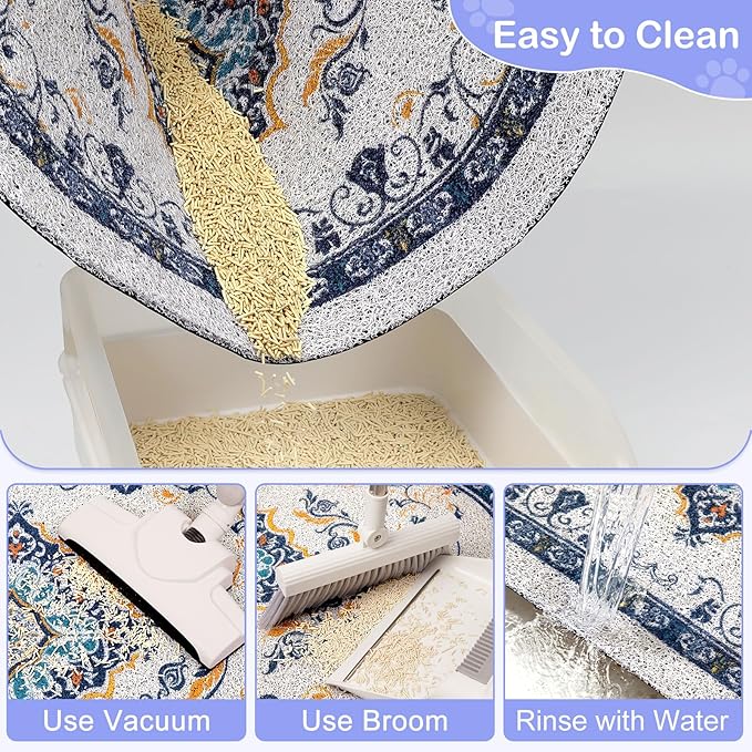 Bienbee Cat Litter Mat, 24" x 15" Litter Box Mat Rug with Non-Slip Bottom, Easy to Clean Cat Supplies Accessories Essentials for Indoor Kitty Kitten Floor, Blue M
