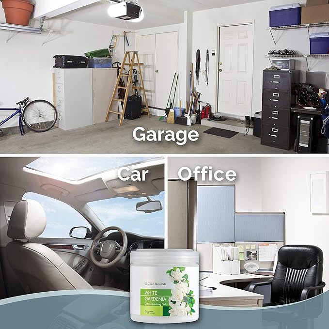 SMELLS BEGONE Air Freshener Odor Absorber Gel - 15 oz, Pack of 2 - Absorbs and Eliminates Odor in Pet Areas, Bathrooms, Cars, & Boats - Made with Essential Oils - White Gardenia Scent