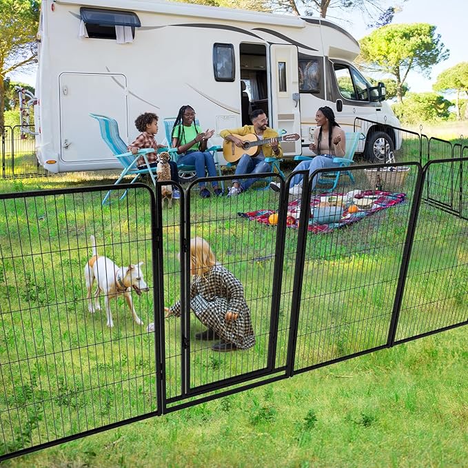 Dog Playpen Outdoor Extra Wide 16 Piece Panels Heavy Duty Dog Fence 47" Height Anti-Rust with Doors Portable for RV Camping Yard, Total 42FT, 140 Sq.ft, Snowy Black