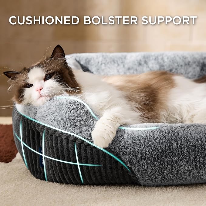 Bedsure Washable Dog Bed Small Dog&Cat- Rectangle Fluffy Plush Kitten Puppy Bed, Comfy Corduroy Fleece and Nonskid Bottom,20x19x6inches,Suitable for Pet Up to 15lbs,Grey