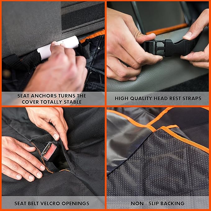 Doggie World Dog Car Seat Cover for Back Seat for Cars & SUVs - Durable Pet Car Seat Cover Backseat Protector, Nonslip Dog Hammock for Car, Waterproof Scratchproof Rear Seat Cover Against Dirt, Fur