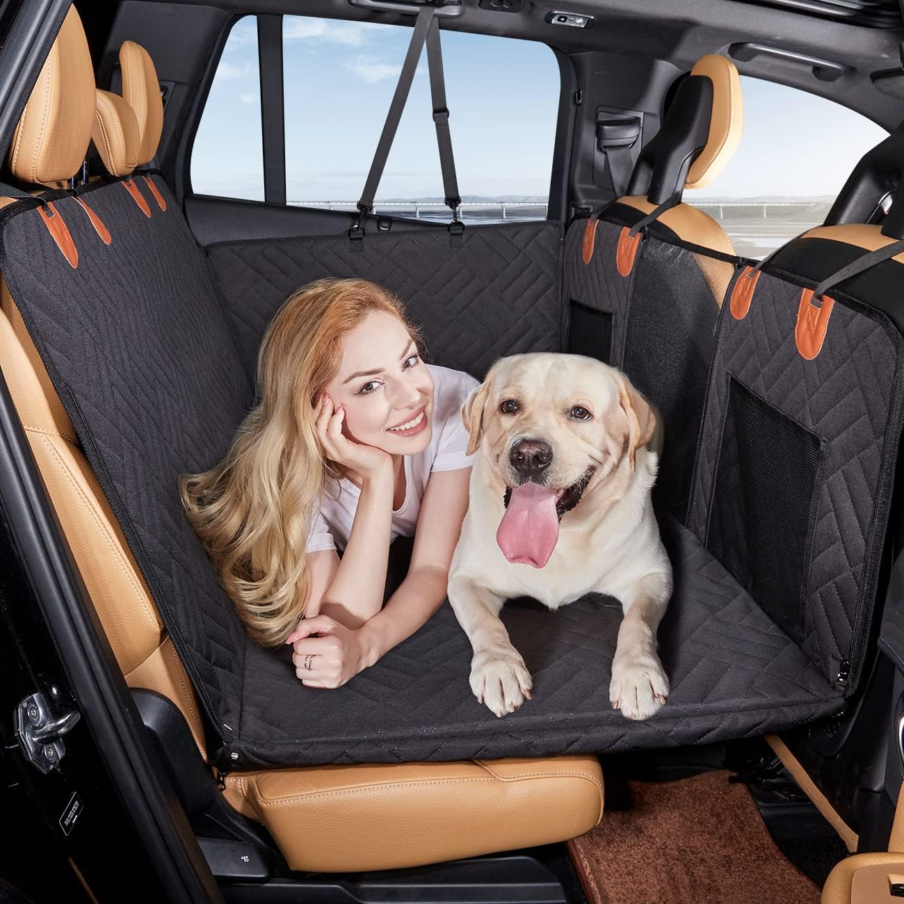 Pet car seat covers and protectors for safe and clean car travel with dogs and cats.