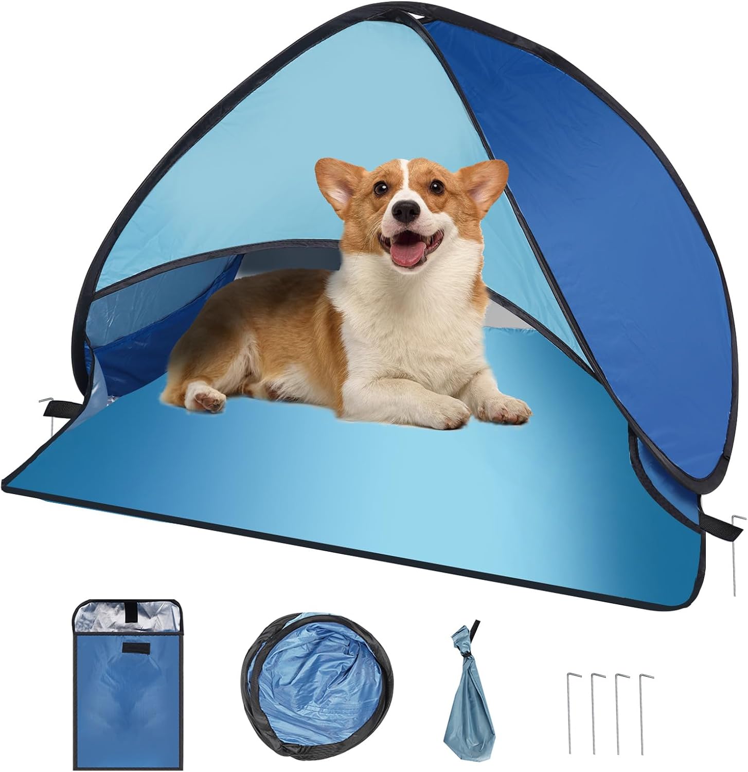 Portable pet sun shade canopy providing UV protection for dogs and cats outdoors.