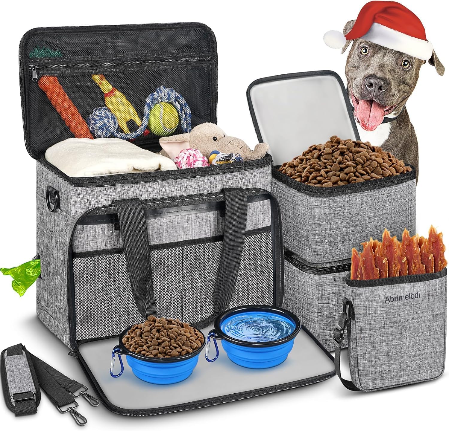 Compact pet travel storage bags and organizers for carrying essentials neatly.
