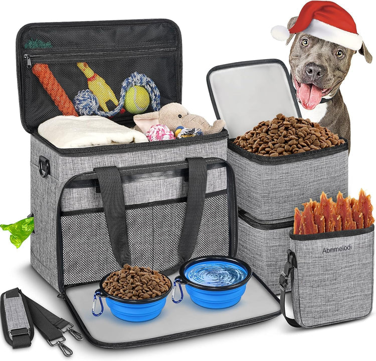 Compact pet travel storage bags and organizers for carrying essentials neatly.