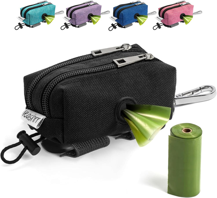 Portable pet waste bag dispensers and scoopers for hygienic outdoor walks.
