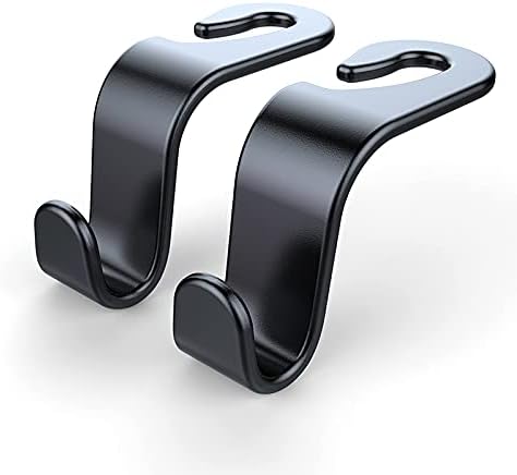 4Pcs Car Hooks for Headrest, Multifunctional Luxurious Leather and Magnesium Alloy Car Seat Back Hooks & Mobile Phone Holder, Double Headrest Hanger Storage Hook for Purses, Handbags, Bags (black)