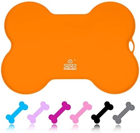 Super Design Dog Food Mat Dog Bowl Mat for Food and Water Silicone Non Spill Cat Feeding Mat Puppy Placemat Waterproof - 20.5" x 14.5", Orange