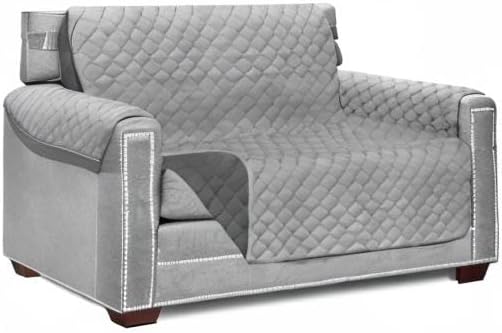 Sofa Shield Couch Armchair Covers for Dogs, Reversible Furniture Protector with Strap, Stain and Tear Resistant Cushion Cover, 48 inch Seat, Machine Washable Slipcover Pets, Cats, Light Gray Charcoal