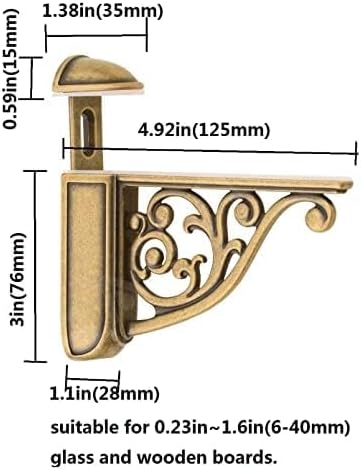 Glass Shelf Brackets 5 Inch 2PCS Heavy Duty Antique Brass Wall Bracket Baroque Kitchen Decorative Rack Shelves, Adjustable Shelf Brackets. (2,Antique Brass)