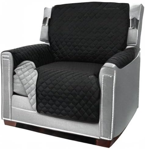 Sofa Shield Armchair Slip Cover with Patented Strap, Cushion Protector, US Designed Reversible Stain and Dog Tear Resistant Slipcover, 23 inch Seat, Washable Covers for Dogs Pets, Black Gray
