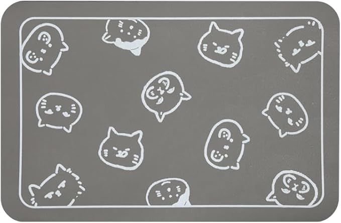 YCT Cat Food Mat, Cat Mat for Food and Water, Pet Feeding Mat, Non-Slip Super Absorbent, with Multiple cat Heads Logo, 24 x 16.9 inches, Light Gray