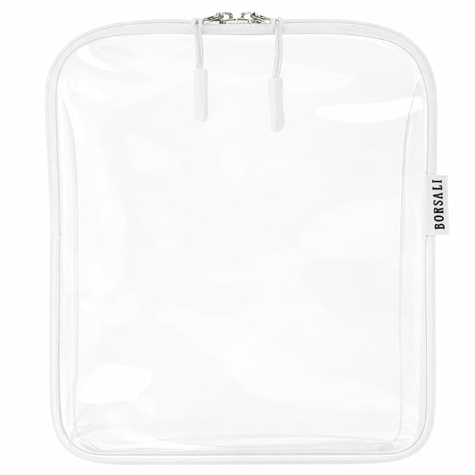 BORSALI TSA Approved Toiletry Bag - Clear Quart Size for 3-1-1 Carry On Travel - Makeup Organizer Cosmetic Pouch with Zipper - Travel Accessories - White