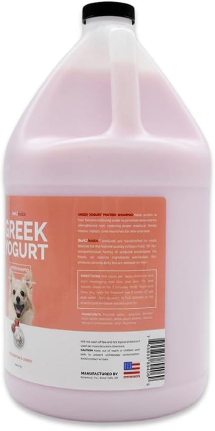 Bark2Basics Strawberries & Creme Greek Yogurt Protein Rich Dog Shampoo, 1 Gallon - All Natural Ingredients, Feeds Protein To Follicles, Restores Moisture, Repairs and Nourishes
