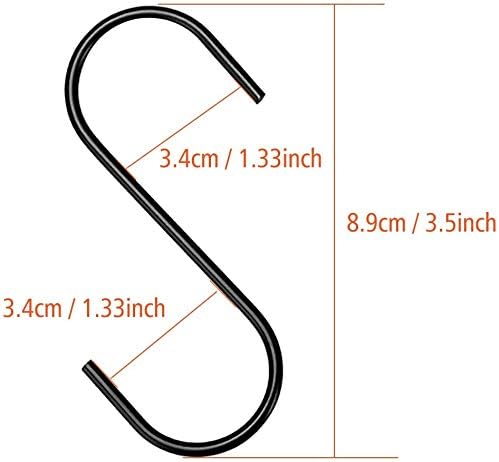 50 Pack Black S Hooks - Steel Hanging Hooks Heavy Duty for Kitchen Pot Rack, Closet, Plants - Metal Hanger for Pots, Pans, Cups, Bags, Jeans, Towels