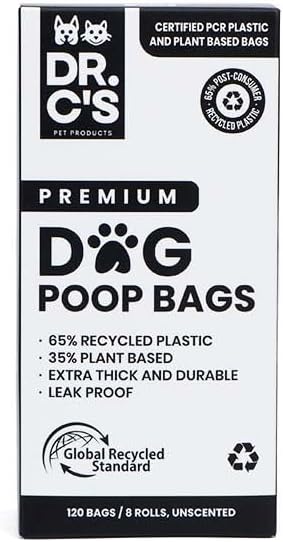 Certified 65% PCR (Post Consumer Recycled) Plastic and 35% Plant Based, ONE OF A KIND, Dog Poop Bags - 120 Bags / 8 Rolls, NO NEW PLASTICS USED, Unscented, Earth Friendly, USA Owned
