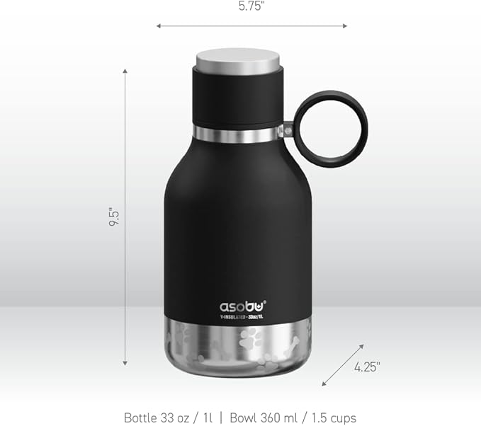 Asobu Buddy Bottle, a Stainless Steel Insulated Water Bottle with Removable Dog Water Bowl and Dog Food and Treat Storage (Midnight Marble, 37 Oz)